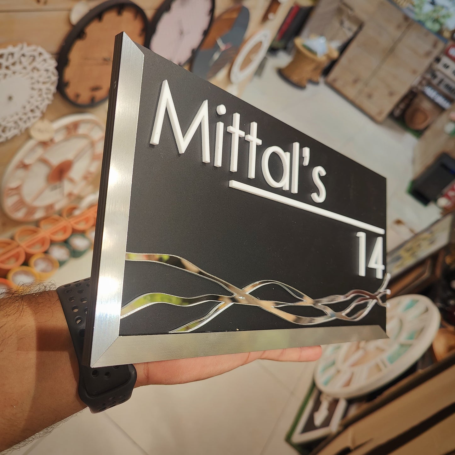 Waves of Silver House Nameplate