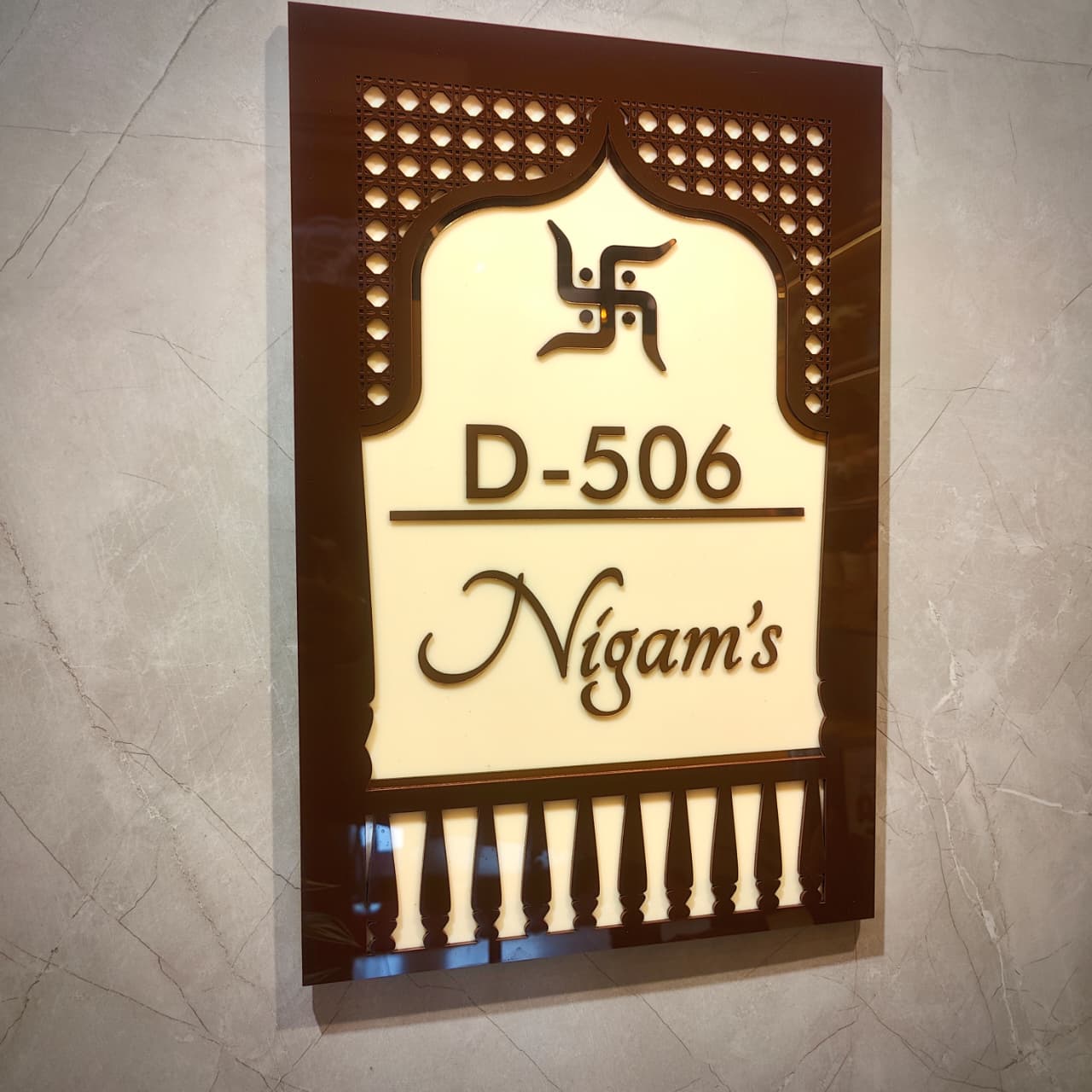 Classic Arch Nameplate with Swastik