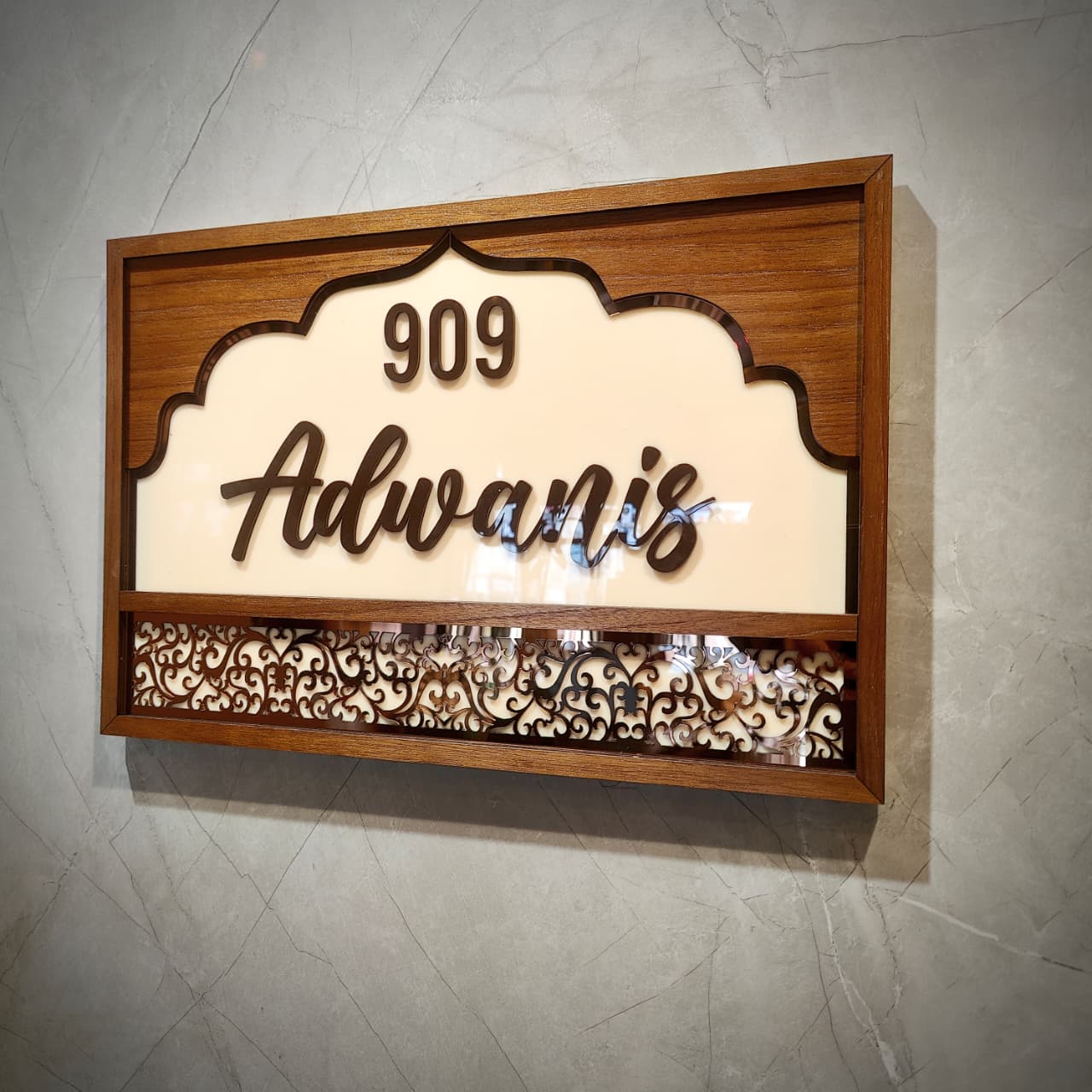 Ornate Wooden Arch Nameplate