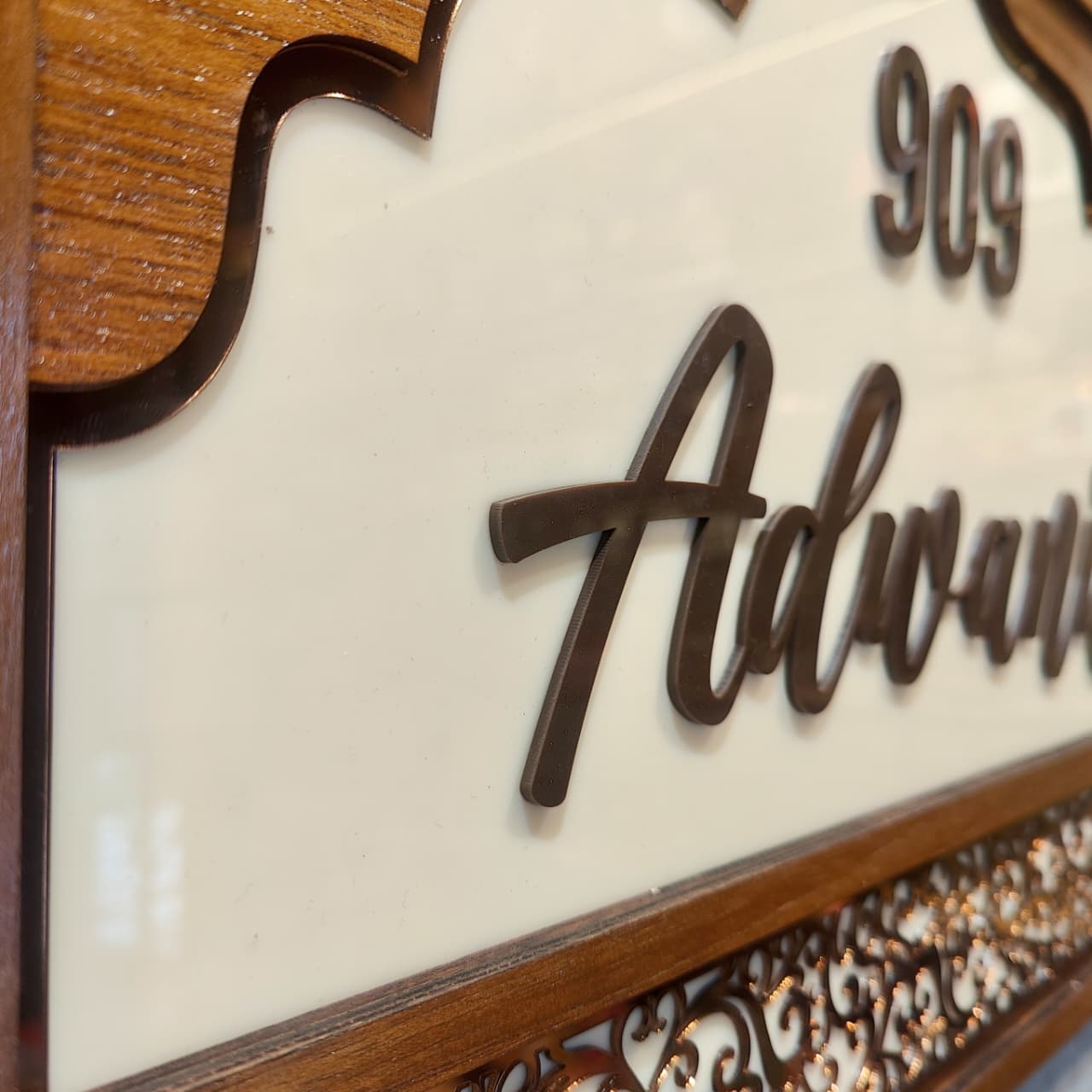 Ornate Wooden Arch Nameplate