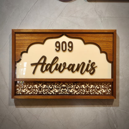 Ornate Wooden Arch Nameplate