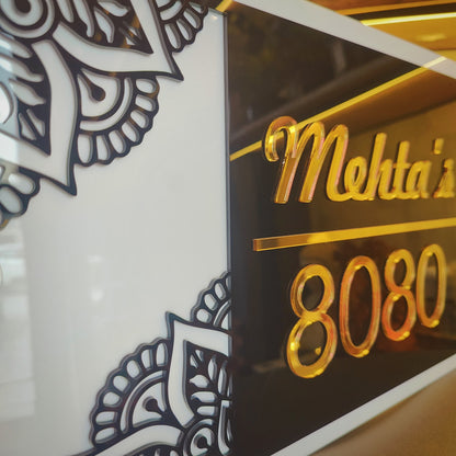 Black & White Mandala House Nameplate