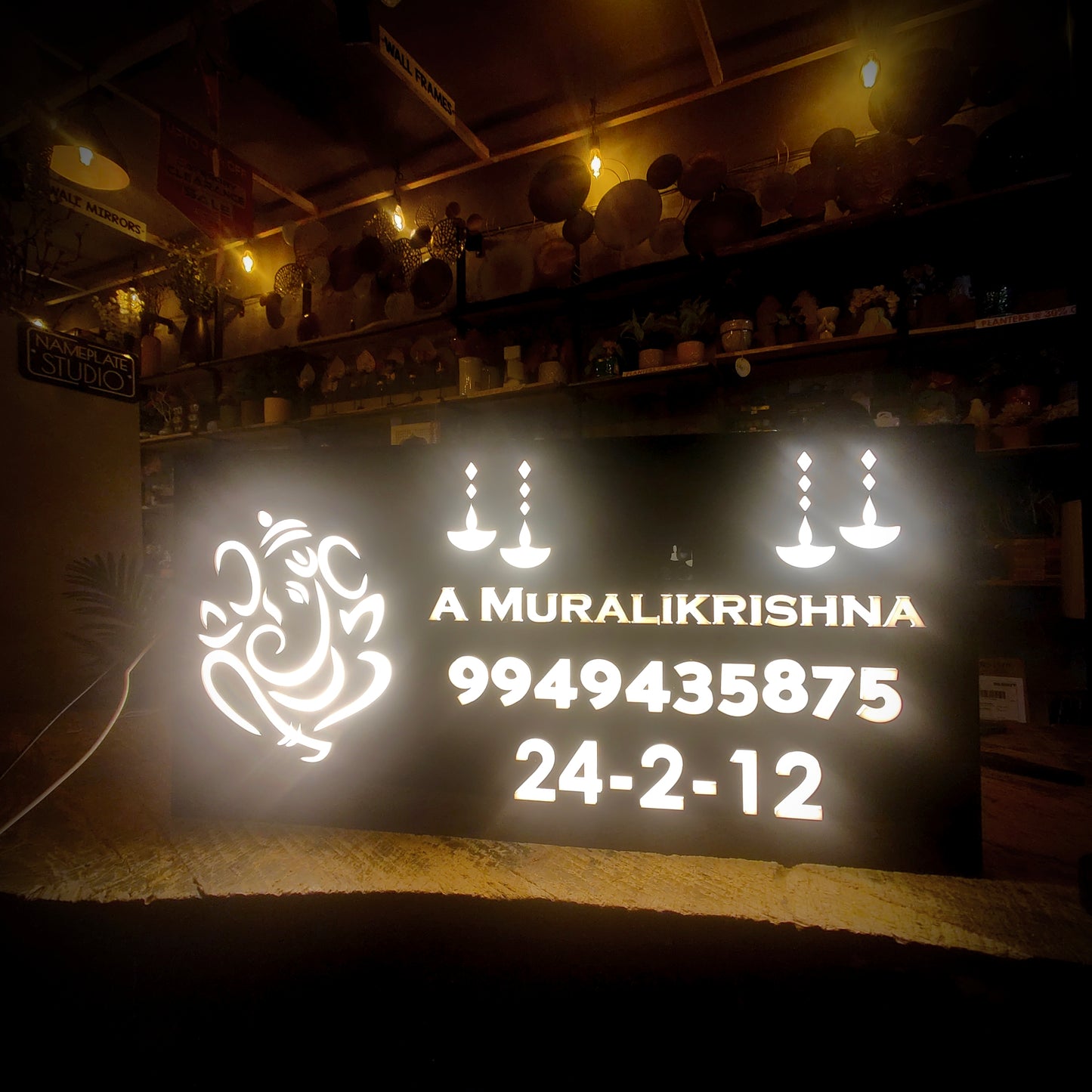 Ganesha with Diyas Illuminated Nameplate